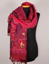 Wollen geborduurde sjaal en omslagdoek  Cerise