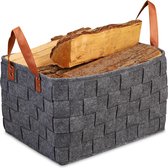 Relaxdays panier en feutre - panier de rangement en feutre - panier en bois grand - pliable - sac en bois gris foncé