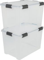 IRIS Airtight Opbergbox - 70L - Kunststof - Transparant/Zwart - Set van 2