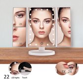 Pro-Care 3in1 Make-up Spiegel met verlichting  - 22 LED - Dimbare  - Grote Drieluik -  Extra 10X Vergroting Module - Inklapbaar -  Inclusief Micro USB Kabel -  Mat Goud