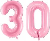 Folie ballon cijfer 30 jaar – 80 cm hoog – Roze - met gratis rietje – Feestversiering – Verjaardag – Bruiloft
