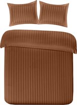 Luxe Katoen/Satijn Eenpersoons Dekbedovertrek Satin Stripe Bruin | 140x200/220 | Luxe En Comfortabel | Hoogwaardige Kwaliteit