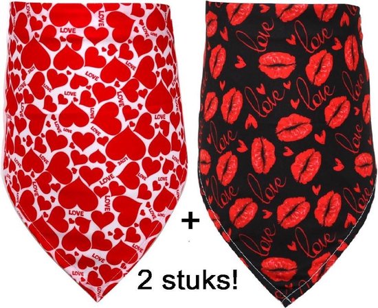 2 honden sjawls Valentijn - 2 sjaaltjes hals hond Valentijnsdag - honden halsdoek 2 stuks - honden kleding - honden accessoire - honden bandana - Valentine's day verkleding hond - valentijnkleding hond - love