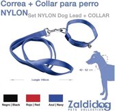 Hondenriem - set - halsband - nylon - 140cm - 42/52cm - blauw