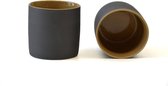 set van 2 - Kinta - theekop - koffiekop - 150 ml - mat zwart en hoogglans mosterdgeel - fairtrade