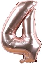 Folieballon / Cijferballon Rosé Goud XL - getal 4 - 101cm