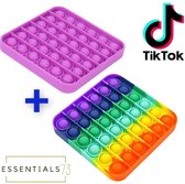 ESSENTIALS73 POP It Fidget Toy Regenboog Vierkant + Vierkant Paars - Rainbow - TikTok
