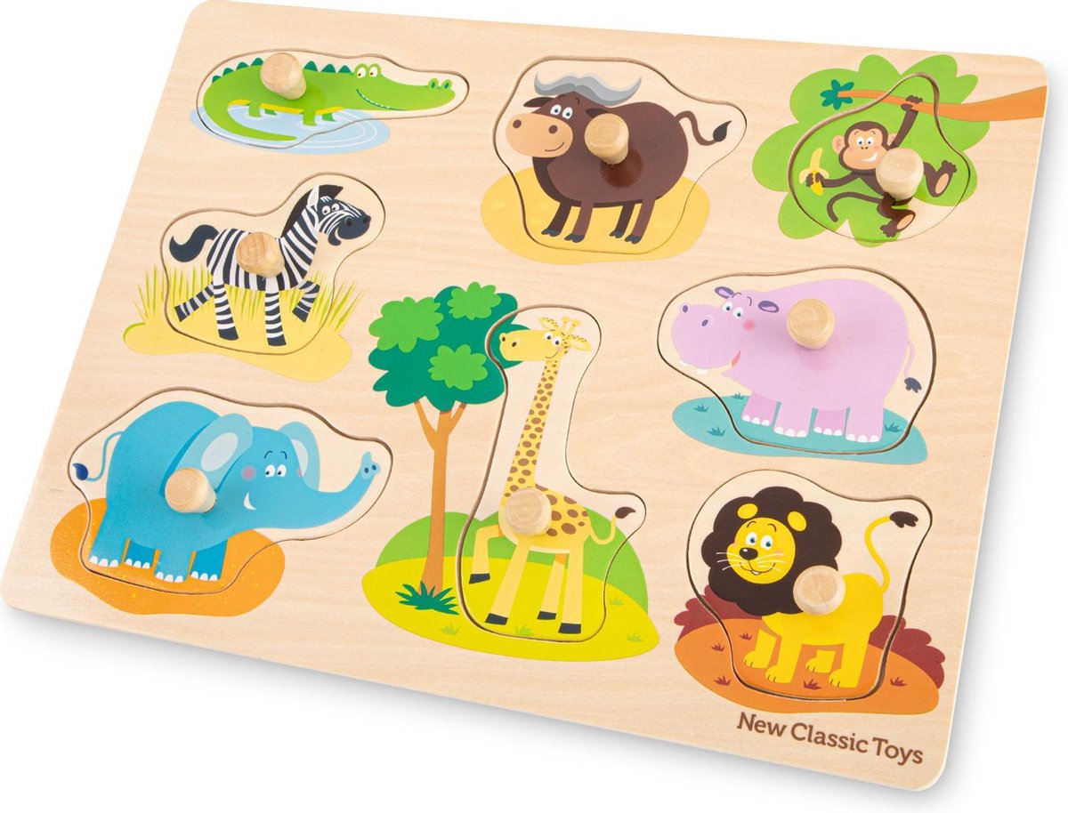 New Classic Toys Houten Legpuzzel Safari Dieren - 8 puzzelstukjes