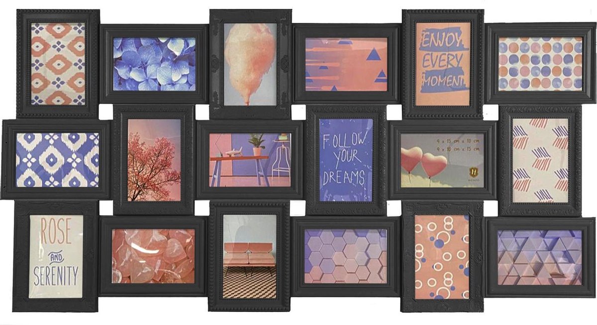 Henzo Fotolijst - Henzo - Trendy Gallery - Collagelijst voor 18 foto's - Fotomaat 10x15 cm - Zwart