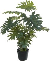 Groene gatenplant kunstplant in zwarte kunststof pot 65 cm - Philodendron Selloum - Woondecoratie