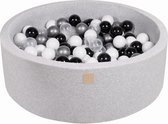 MeowBaby® Ronde Ballenbak set incl 200 ballen 90x30cm - Licht Grijs: Wit, Zwart, Transparant, Zilver