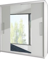 InspireMe- Zweefdeurkast Kledingkast met Spiegel Garderobekast met planken en kledingstang - 204x58x218 cm (BxDxH) -NICO (Wit)