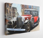 Onlinecanvas - Schilderij - Retro Car On Old City Street. Picture Art Horizontal Horizontal - Multicolor - 40 X 50 Cm