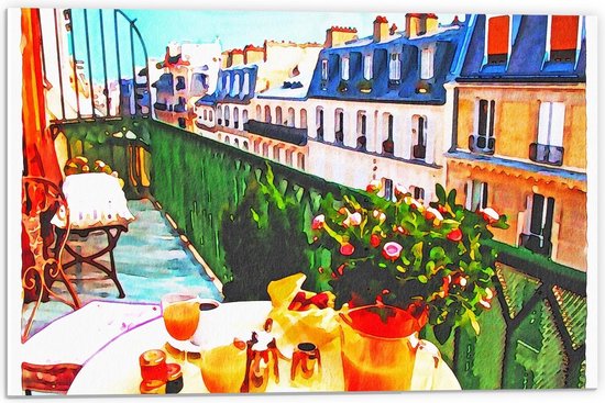 Forex - Tekening van Balkon in Stad - 60x40cm Foto op Forex