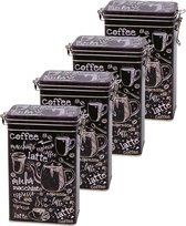 Koffieblikken/bewaarblikken Zwart rechthoekig - Koffie voorraadblikken - Koffiepads voorraadbus | 4 stuks