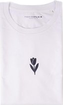 Wit T-shirt - T-Shirt met bloem print - Organisch Katoen - Unisex - Maat M