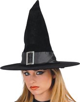 Halloween - Heksenhoed zwart fluweel voor volwassenen - Horror/Halloween verkleed accessoire - Tovenaarshoeden
