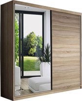 E-MEUBILAIR Zweefdeurkast Kledingkast met Spiegel Garderobekast met planken en kledingstang - 160x61x195 cm (BxDxH) - EVA 05 (Sonoma)