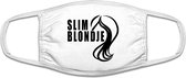 Slim blondje mondkapje | grappig | blondine | blond | gezichtsmasker | bescherming | bedrukt | logo | Wit mondmasker van katoen, uitwasbaar & herbruikbaar. Geschikt voor OV