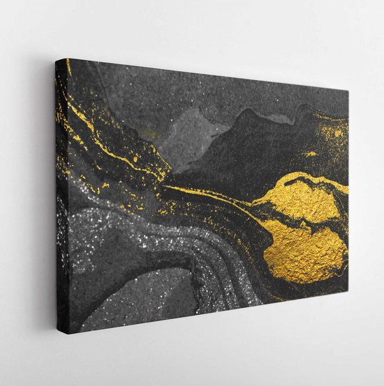 Golden swirl, artistic design. Suminagashi – the ancient art of Japanese marbling. Paper marbling is a method of aqueous surface design. Black and gold paper texture. - Modern Art Canvas - Horizontal - 1363974914 - 40*30 Horizontal