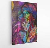 Onlinecanvas - Schilderij - Lovers Portrait Beauty Couple. Cubism Illustration Art Canvas-vertical Vertical - Multicolor - 115 X 75 Cm