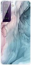 Marmer TPU Back Cover - Samsung Galaxy S21 Hoesje - Pink / Blauw