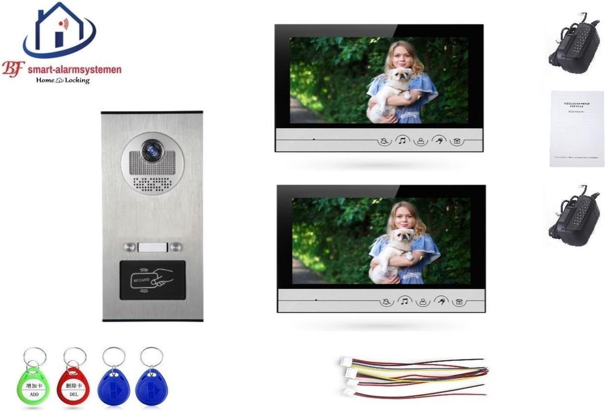 Home-Locking complete deur video videofoon 4 draads met 2 binnen schermen 9