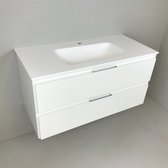 Meuble de salle de bain Blanco 100cm blanc avec vasque en Solid Surface