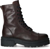 Manfield - Dames - Donkerbruine biker boots met plateauzool - Maat 42