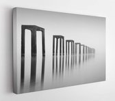 Black and white fine art image of Tumpat Kelantan, abandoned pier in Malaysia. Soft Focus due to long exposure - Modern Art Canvas - Horizontal - 746061178 - 115*75 Horizontal