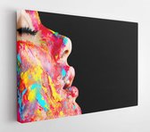 Onlinecanvas - Schilderij - Fashion Model Girl Colorful Face Paint.- Art Horizontal Horizontal - Multicolor - 75 X 115 Cm