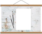 Schoolplaat – Penselen met een Leeg A4 Vel - 60x40cm Foto op Textielposter (Wanddecoratie op Schoolplaat)