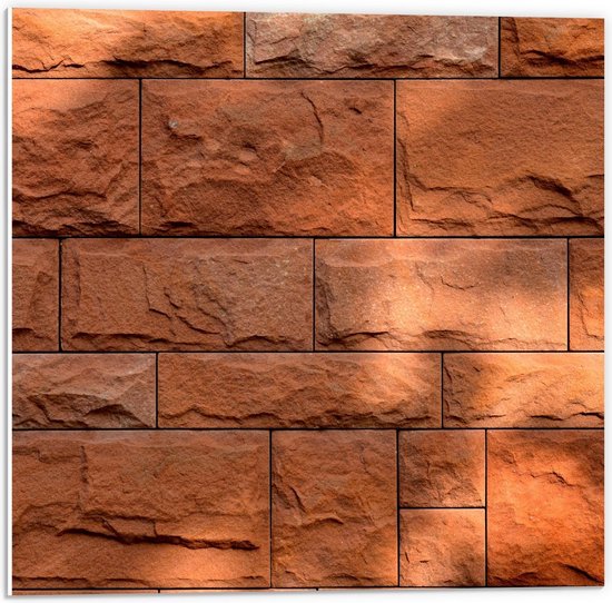 Forex - Oranje Stenen Muur - 50x50cm Foto op Forex