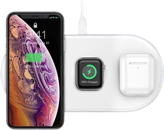 Draadloze 3-in-1 Oplader 10W - Iphone - Samsung - Apple - Android -  Wireless - Wit | bol.com