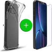 Glasplaatje iPhone 12 / Pro + iPhone 12 Anti Shock Hoesje Silicone - High Quality - iPhone 12 Tempered Glass + Anti Shock Case Silicone - Transparant