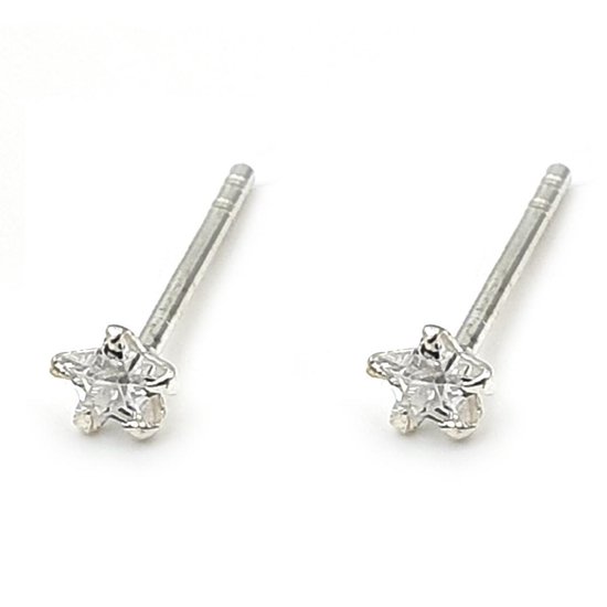 Boucles d'oreilles en argent avec étoile en pierre zircone de 3 mm