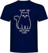 T-Shirt - Casual T-Shirt - Fun T-Shirt - Fun Tekst - Kat - Cat  - Navy - Fluff You  - XXL
