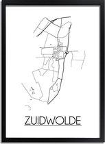 Zuidwolde Plattegrond poster A3 + Fotolijst Zwart (29,7x42cm) - DesignClaud