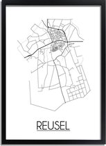 Reusel Plattegrond poster A4 + Fotolijst Zwart (21x29,7cm) - DesignClaud