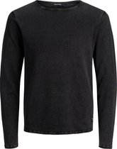 JACK & JONES slim fit trui katoen - O-hals - verwassen zwart - Maat: L