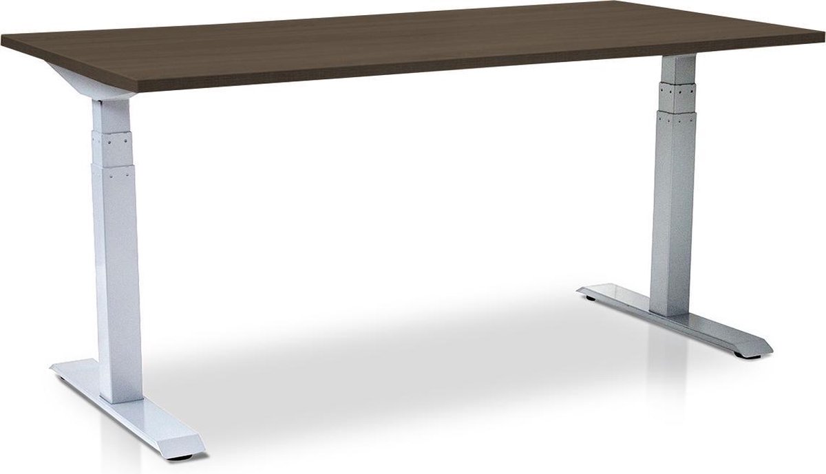 Zit-sta bureau elektrisch verstelbaar - MRC PRO NEN-EN 527 | 180 x 80 cm | frame wit - blad bruin eiken | Memory functie met USB | 150kg draagvermogen