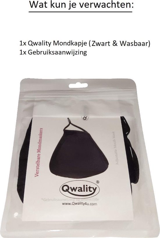 Mondkapje - Stof - Wasbaar - Verstelbaar Mondmasker - Katoen - Met Neusbrug - Zwart - Inclusief Anti Condens (zonne) Brillendoekje – Qwality - Qwality