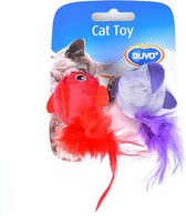 Duvo+ Assortiment vogel met veren Rood/purper 2st - 13x10x3,5cm