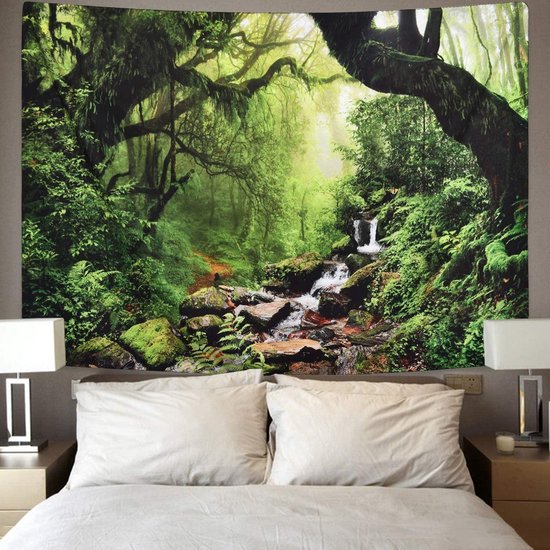 Ulticool - Rainforest Nature Eco Plantes Waterfall - Tapisserie - 200x150 cm - Groot tapisserie - Affiche