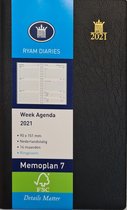 Ryam Zakagenda 2021 - Memoplan 7 met Zachte Kaft met Ringband ZWART (9cmx15cm)