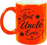 Best Uncle Ever cadeau koffiemok / theebeker neon oranje 330 ml