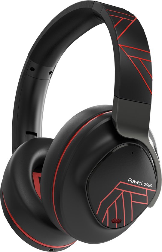 PowerLocus MoonFly Koptelefoon Over-Ear met Passief Noise Cancelling, Draadloze Hoofdtelefoon, Voice Assistant Activation - Zwart/Rood