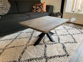 Industriële eikenhouten salontafel, kleur: blackwash | Matrix-onderstel mat zwart