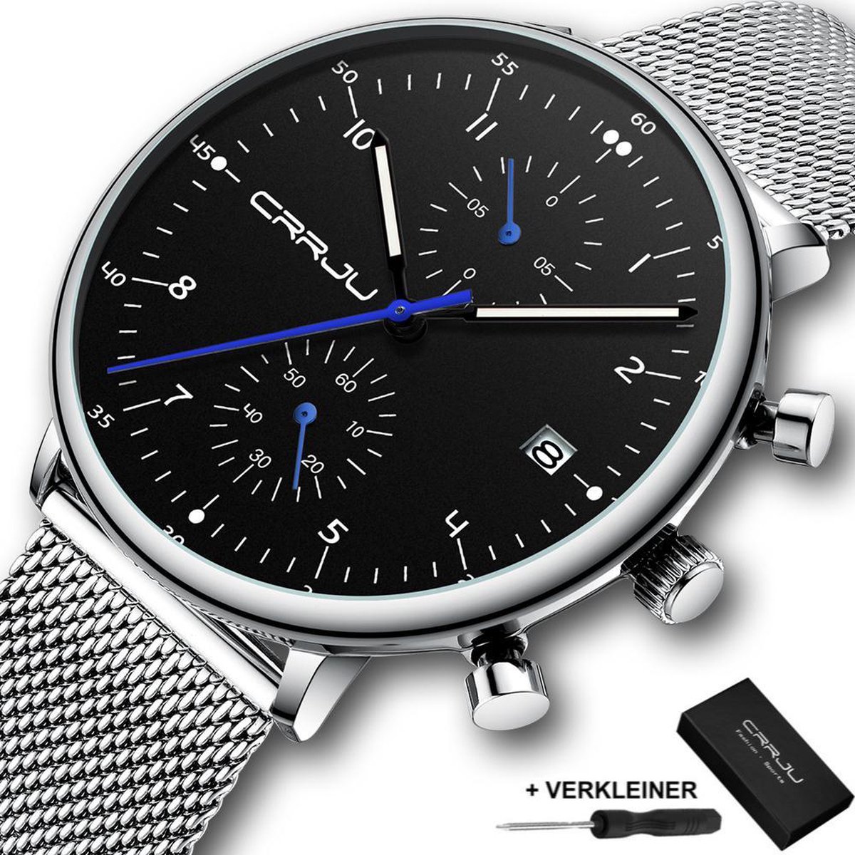 CRRJU® Horloges voor Mannen Herenhorloge Jongens Heren Watch Horloge – Horlogebox Geschenkdoos – Zilver Zwart