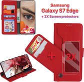 EmpX.nl Samsung Galaxy S7 Edge Rood  Boekhoesje en 2x Screen Protector | Portemonnee Book Case | Met Multi Stand Functie | Kaarthouder Card Case | Beschermhoes Sleeve | Met Pasjesh